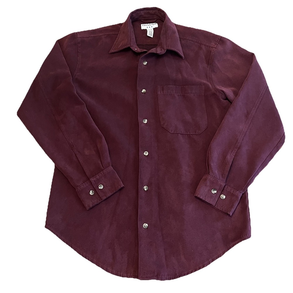 Covington Purple Faux Suede Button Up Blouse Long Sleeve Office Business Women S